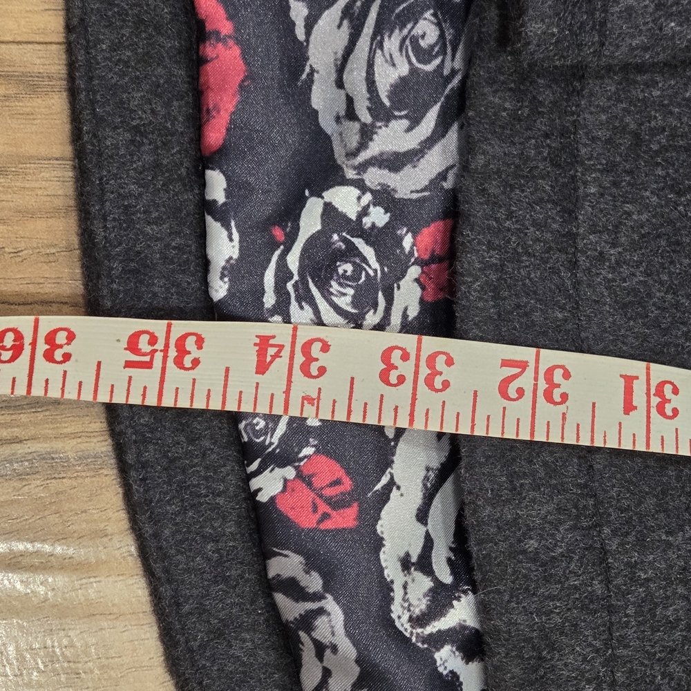 NWT - Betsey Johnson Charcoal Pea Coat with Satin Floral Lining - Picture 5 of 8